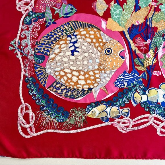 Hermes Vintage 1992 Nautical 'Grands Fonds' Silk Carré Scarf Crimson - Picture 10 of 13